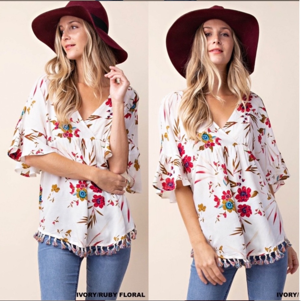 💃Boho Gypsy Floral Print Top Blouse - Picture 1 of 4